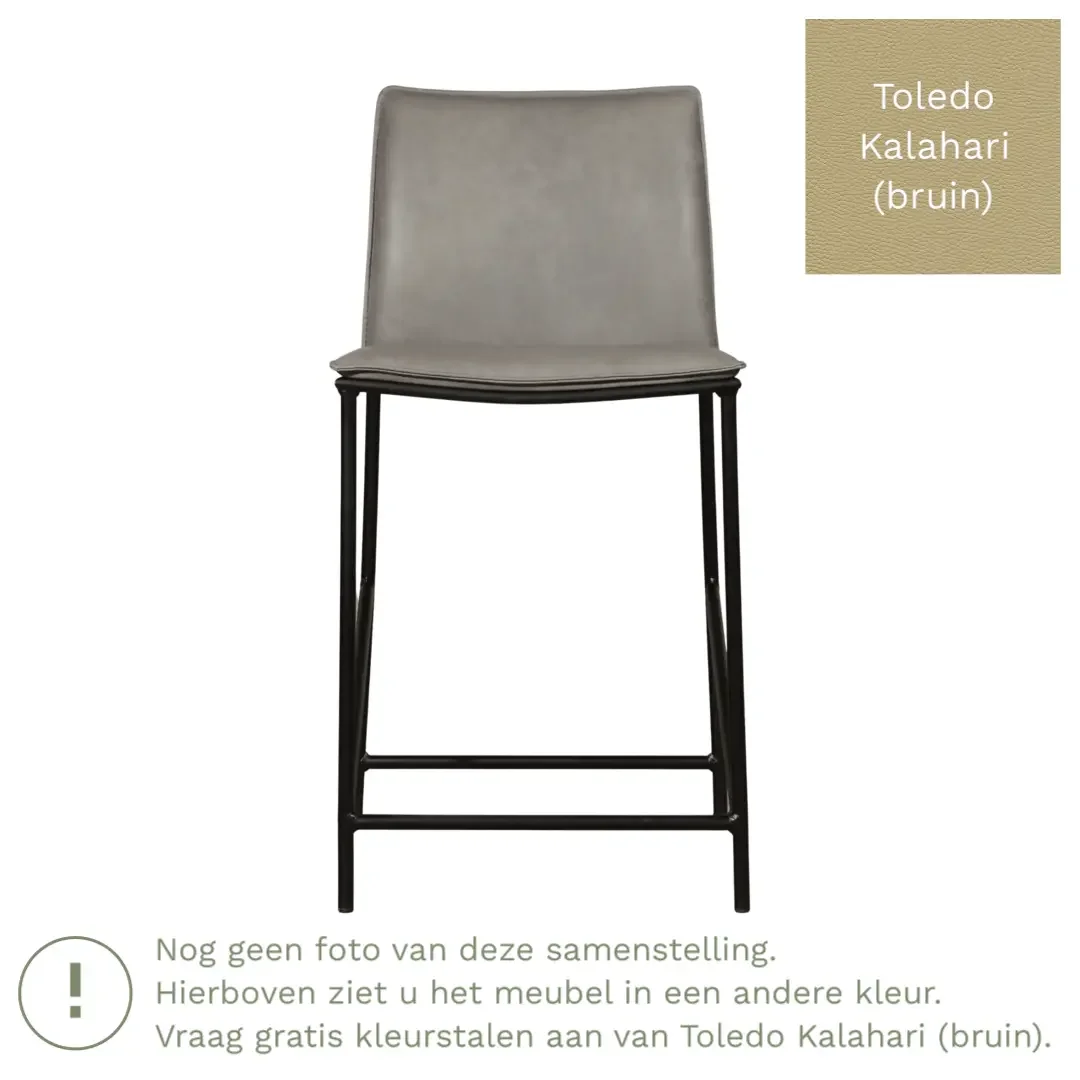 afbeelding van Leren barkruk laag Favor - Toledo Kalahari (bruin) - poten staal rond zwart